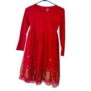 Wonder nation Red and Gold girls tulle reindeer christmas Dress Sz lg 10-12 PLUS